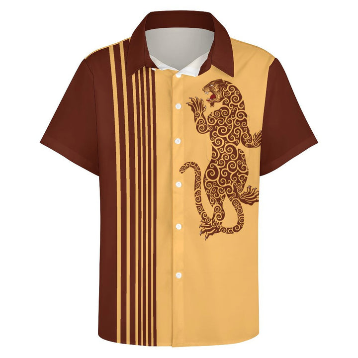 Leopard Stripe Print Casual Short Sleeve Shirt 2402000275
