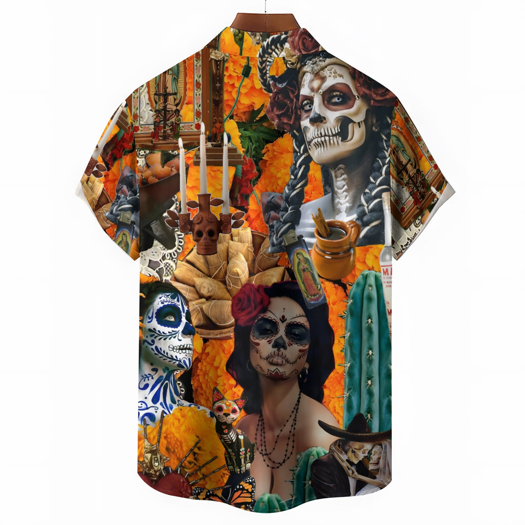 Mexican Style Print Casual Short Sleeve Shirt 2403000101