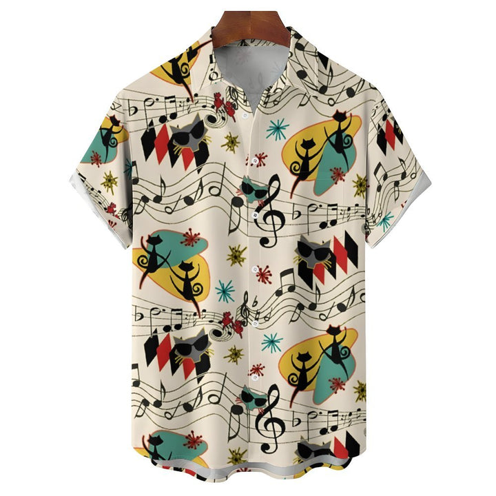 Men's Musical Cat Casual Short Sleeve Shirt 2401000094