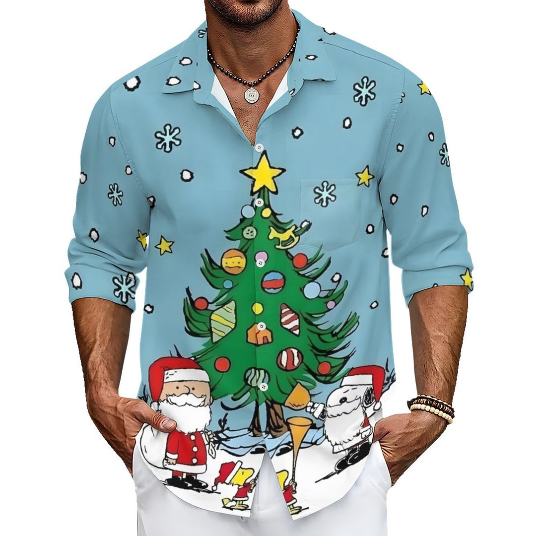 Men's Casual Cartoon Christmas Printed Long Sleeve Shirt 2311000764