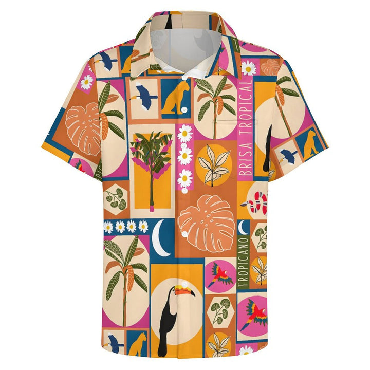 Men's Hawaiian Toucan Casual Short Sleeve Shirt 2401000362