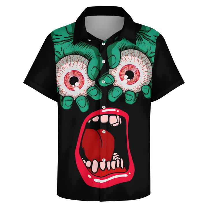 Funny Scary Eyeballs And Mouth Prints Casual Short Sleeve Shirt 2403000105