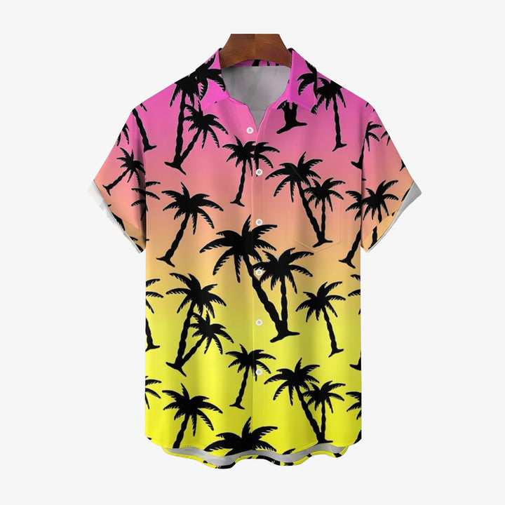 Men's Coconut Tree Shadow Casual Short Sleeve Shirt 2402000331