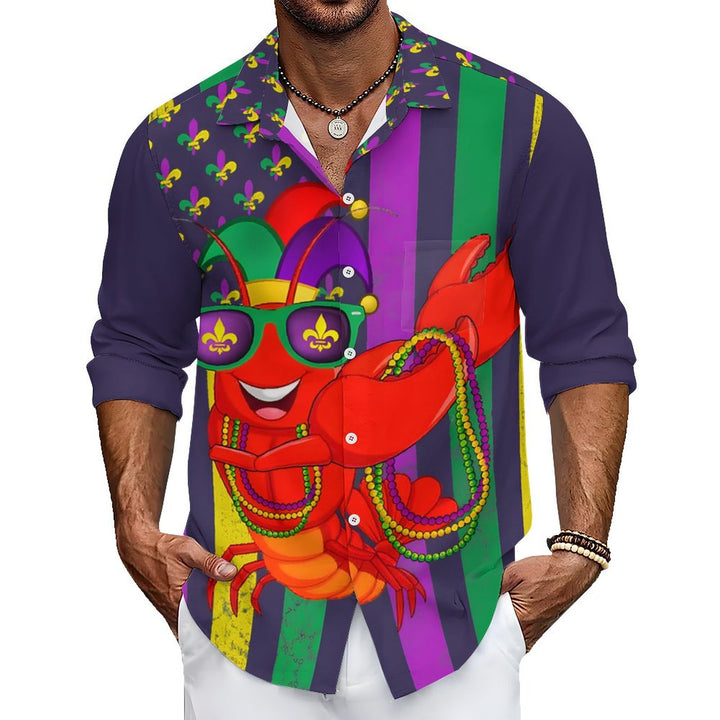 Holiday Carnival Men's Hawaiian Shirt Lobster Cartoon Art Long Sleeve Shirt 2401000162