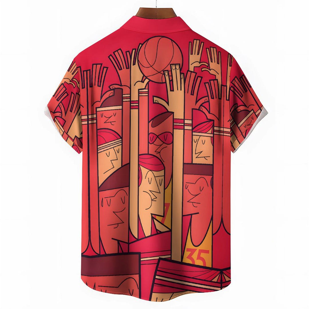 Basketball Themed Geometric Print Casual Short Sleeve Shirt 2402000198
