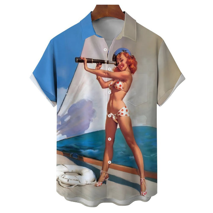 Men's Sailor Girl Casual Short Sleeve Shirt 2401000031