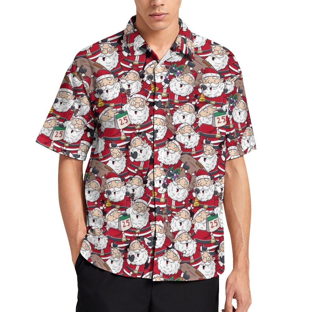 Christmas Themed Casual Printed Chest Pocket Short Sleeved Shirt 2309000537