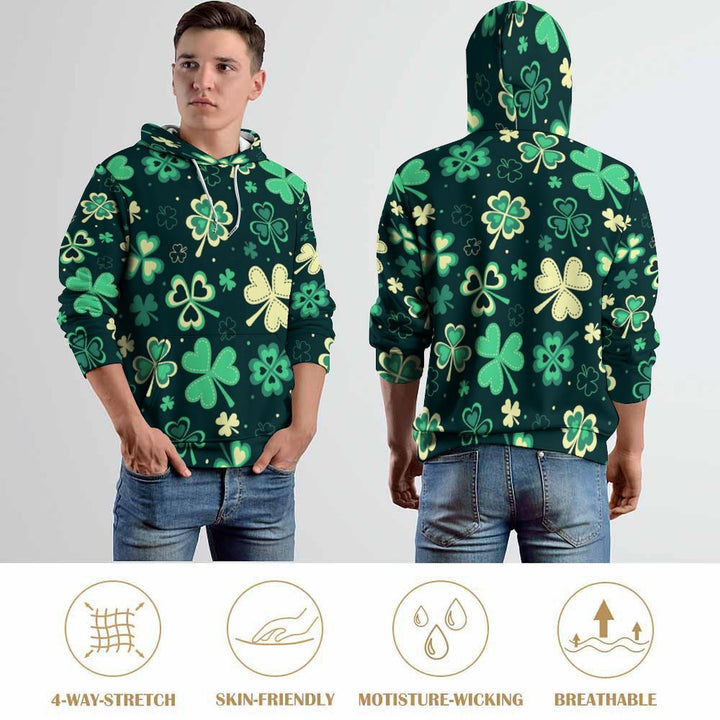 Unisex Hooded Clover Print Sweatshirt 2402000181