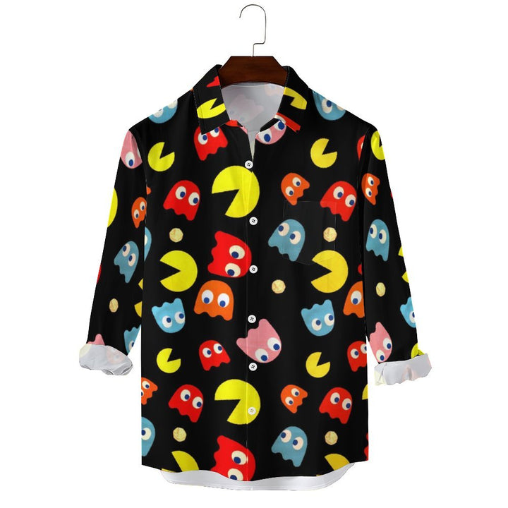 Men's Casual Little Monster Printed Long Sleeve Shirt 2312000131