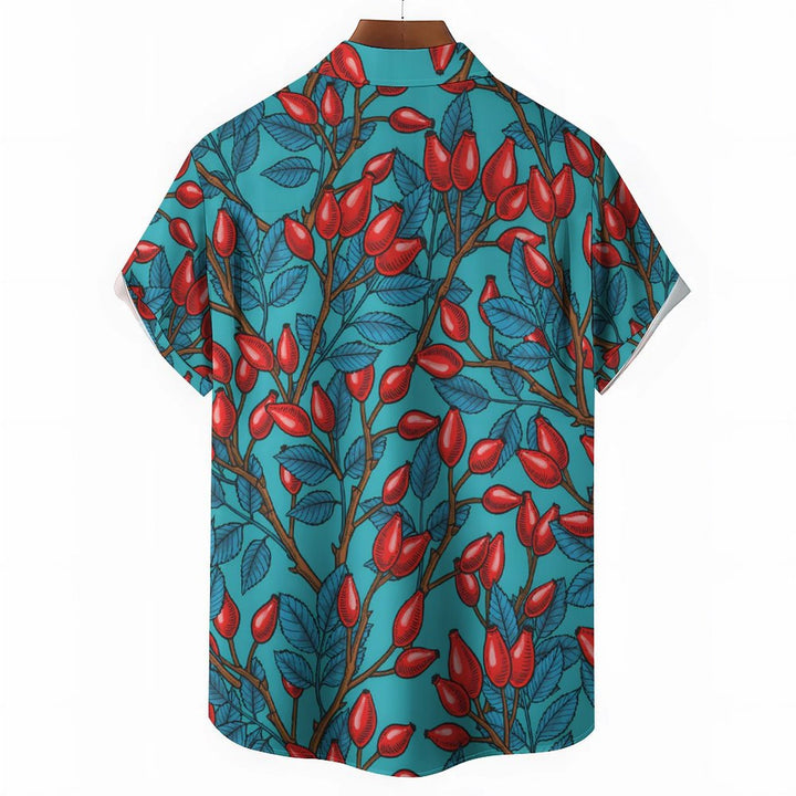 Rosehip Print  Men's Casual Short Sleeve Shirt 2402000015