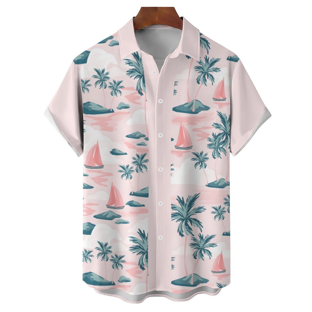 Men's Hawaiian Pink Casual Short Sleeve Shirt 2402000032