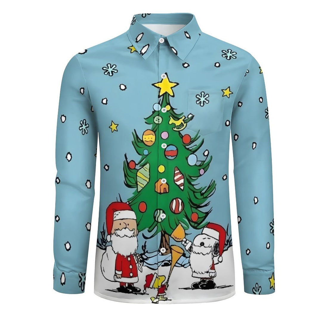 Men's Casual Cartoon Christmas Printed Long Sleeve Shirt 2311000764