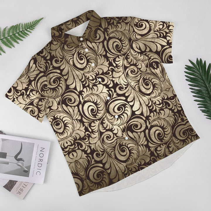 Men's Baroque Rattan Print Casual Short Sleeve Shirt 2403000004