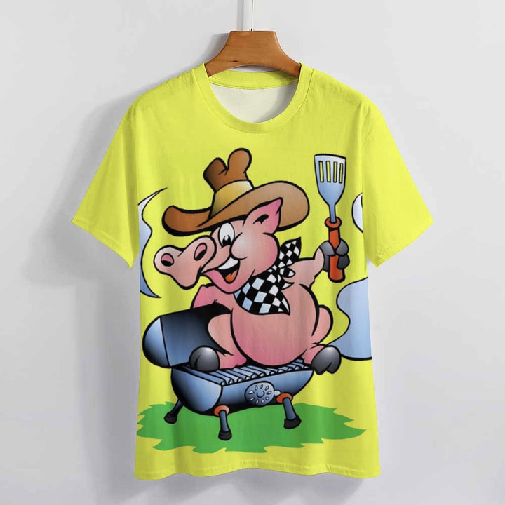 Men's Round Neck BBQ Pig Casual T-Shirt 2401000190