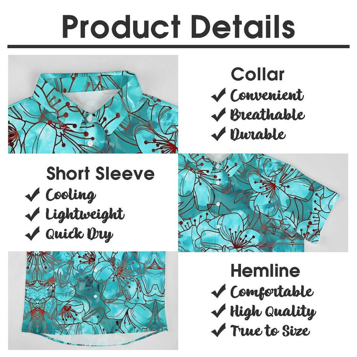 Men's Floral Blue Print Casual Short Sleeve Shirt 2402000229