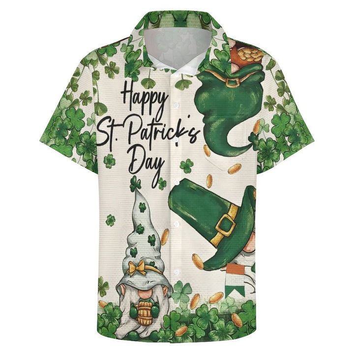St. Patrick Gnomes Chest Pocket Short Sleeve Casual Shirt 2401000074