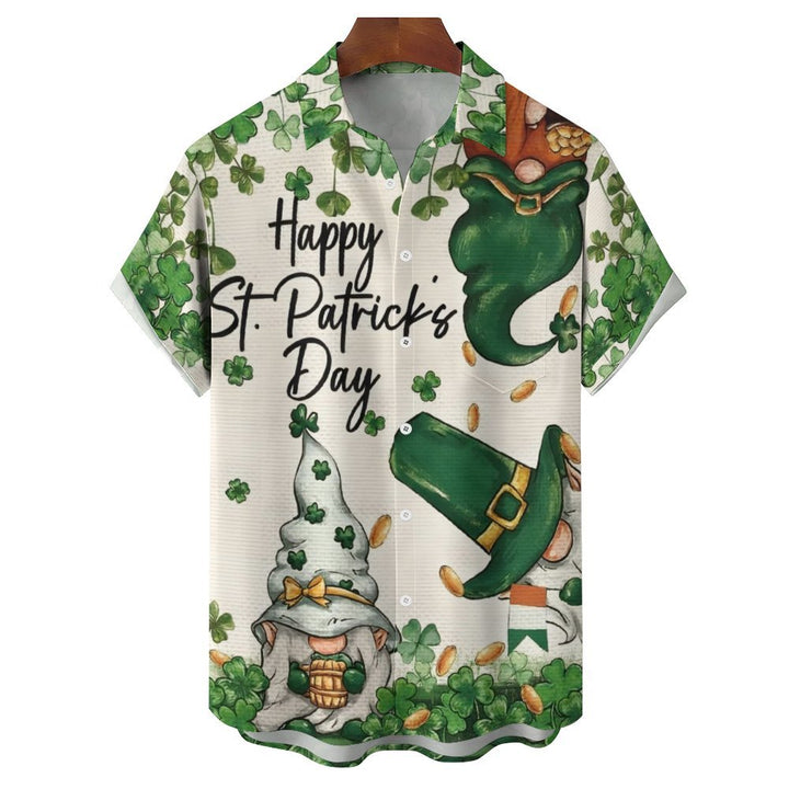 St. Patrick Gnomes Chest Pocket Short Sleeve Casual Shirt 2401000074