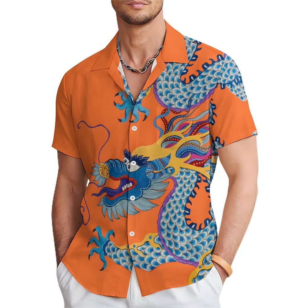 Men's Dragon Art Print Casual Short Sleeve Shirt 2402000176