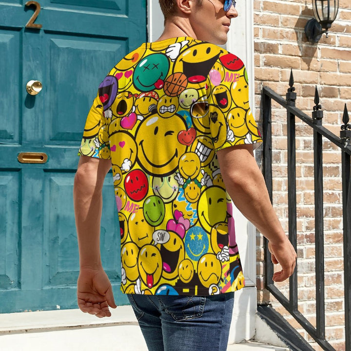 Men's Smiley Print Round Neck Casual T-Shirt 2311000179