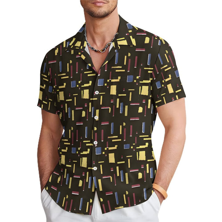 Men's Geometric Lines Casual Short Sleeve Shirt 2401000319