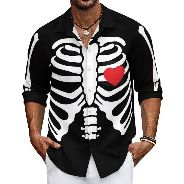 Men's Casual Skeleton Heart Printed Long Sleeve Shirt 2401000054