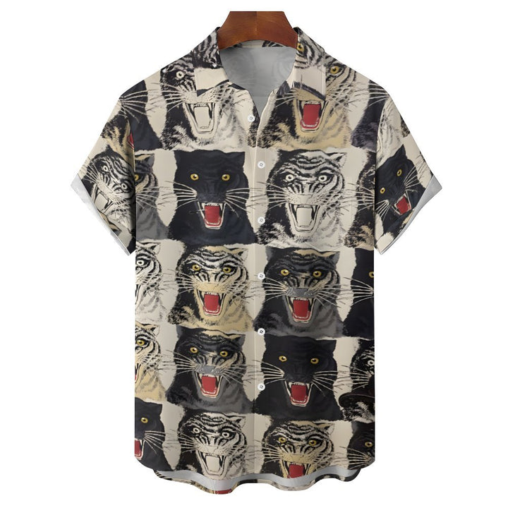 Men's Beast Art Print Casual Short Sleeve Shirt 2402000070