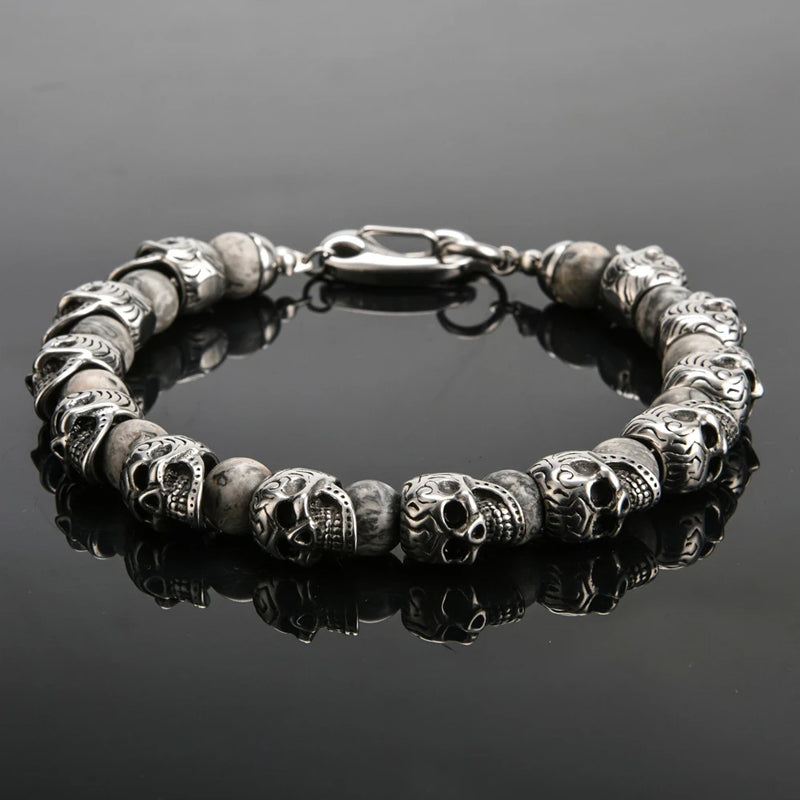 Stainless Steel Skull Bracelet High Quality Natural Stone Bracelet 200409007