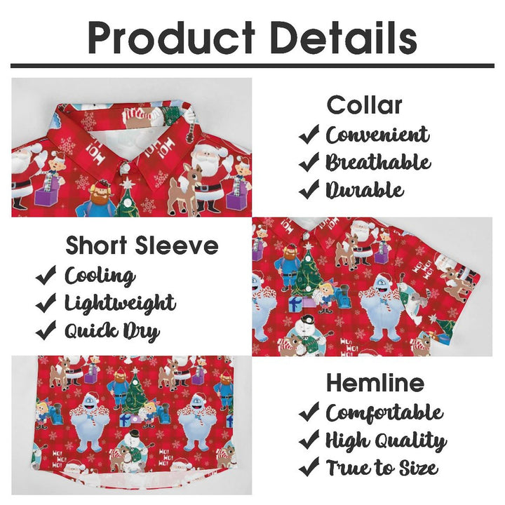 Christmas Holiday Red Men's Hawaiian Shirt Elk Cartoon Abominable Snow Monster Shirts 2311000185