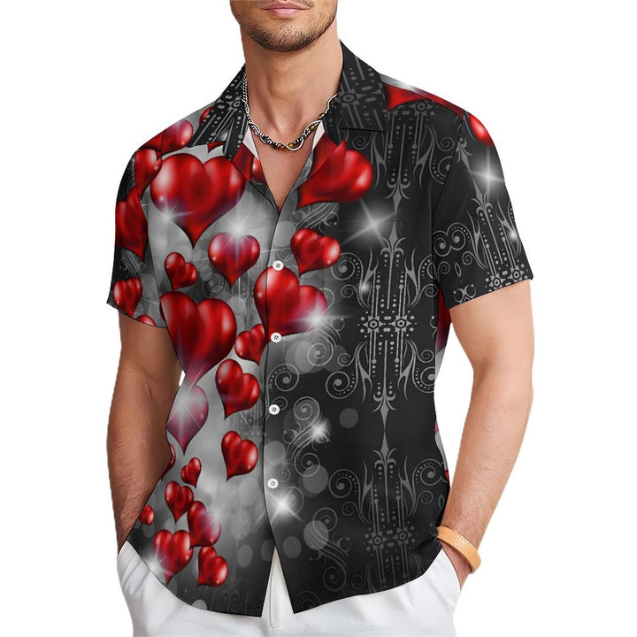 Valentine's Day Hearts Casual Short Sleeve Shirt 2312000087