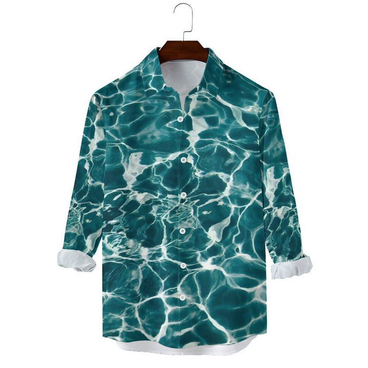 Men's Casual Water Ripples Printed Long Sleeve Shirt 2402000335