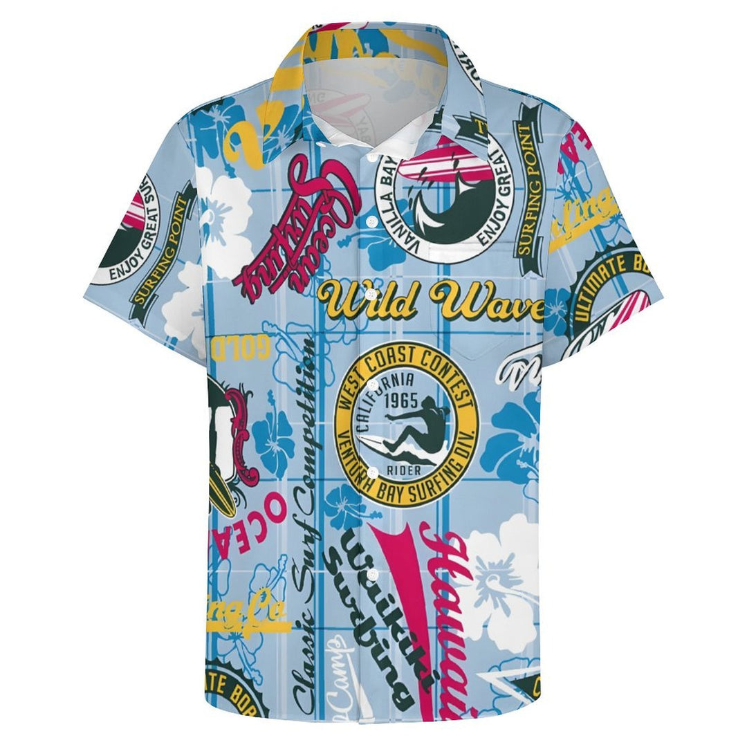 Men's Hawaiian Surfing Logo Casual Short Sleeve Shirt 2402000353