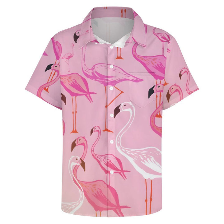 Men's Flamingo Pink Gradient Casual Short Sleeve Shirt 2402000063