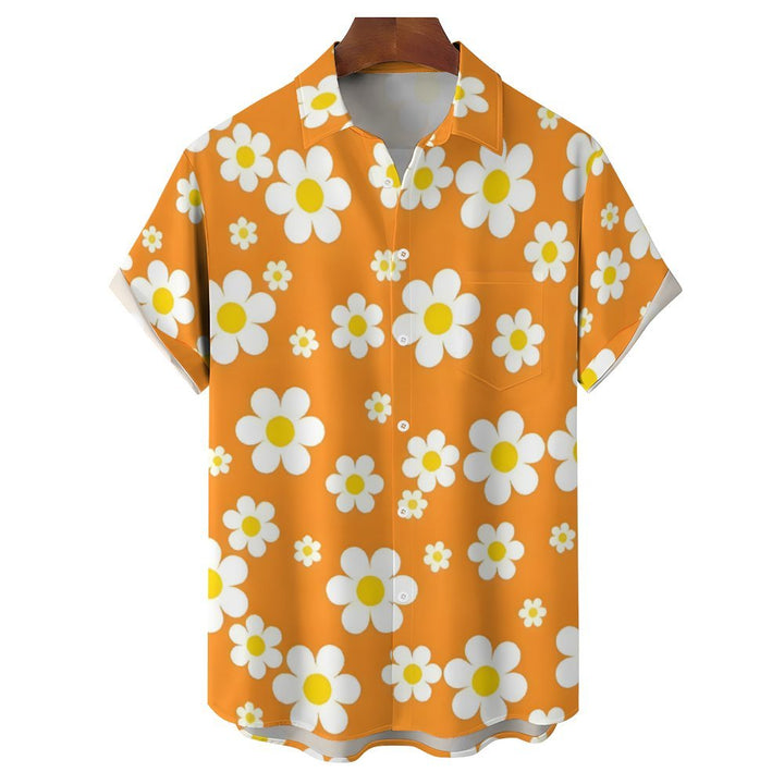 Men's Flowers Orange Casual Short Sleeve Shirt 2311000649