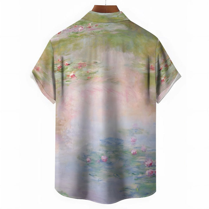 Water Lily Low Saturation Color Art Print Short Sleeve Shirt 2402000187