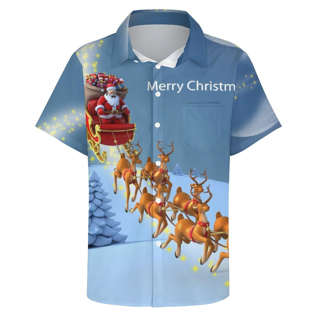 Men's Christmas Elk Print Casual Short Sleeve Shirt 2311000236