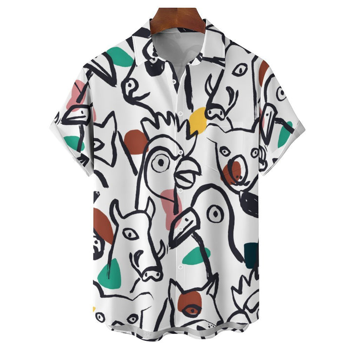 Animal Abstract Print Casual Short Sleeve Shirt 2402000257