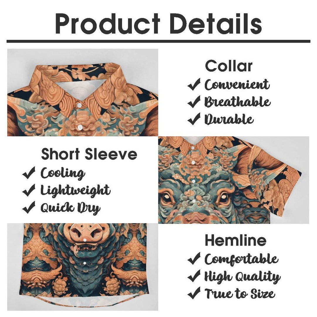 Men's Animal Themed Art Casual Short Sleeve Shirt 2402000125