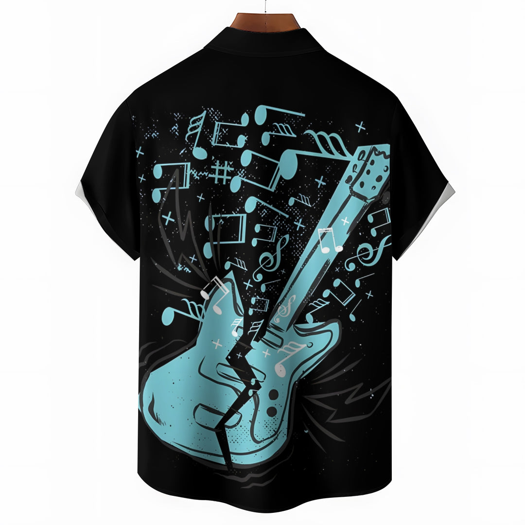 Music Guitar Print Men's Casual Short Sleeve Shirt 2403000227