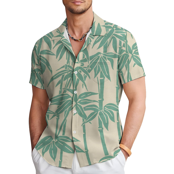 Men's Bamboo Leaves Casual Short Sleeve Shirt 2403000094