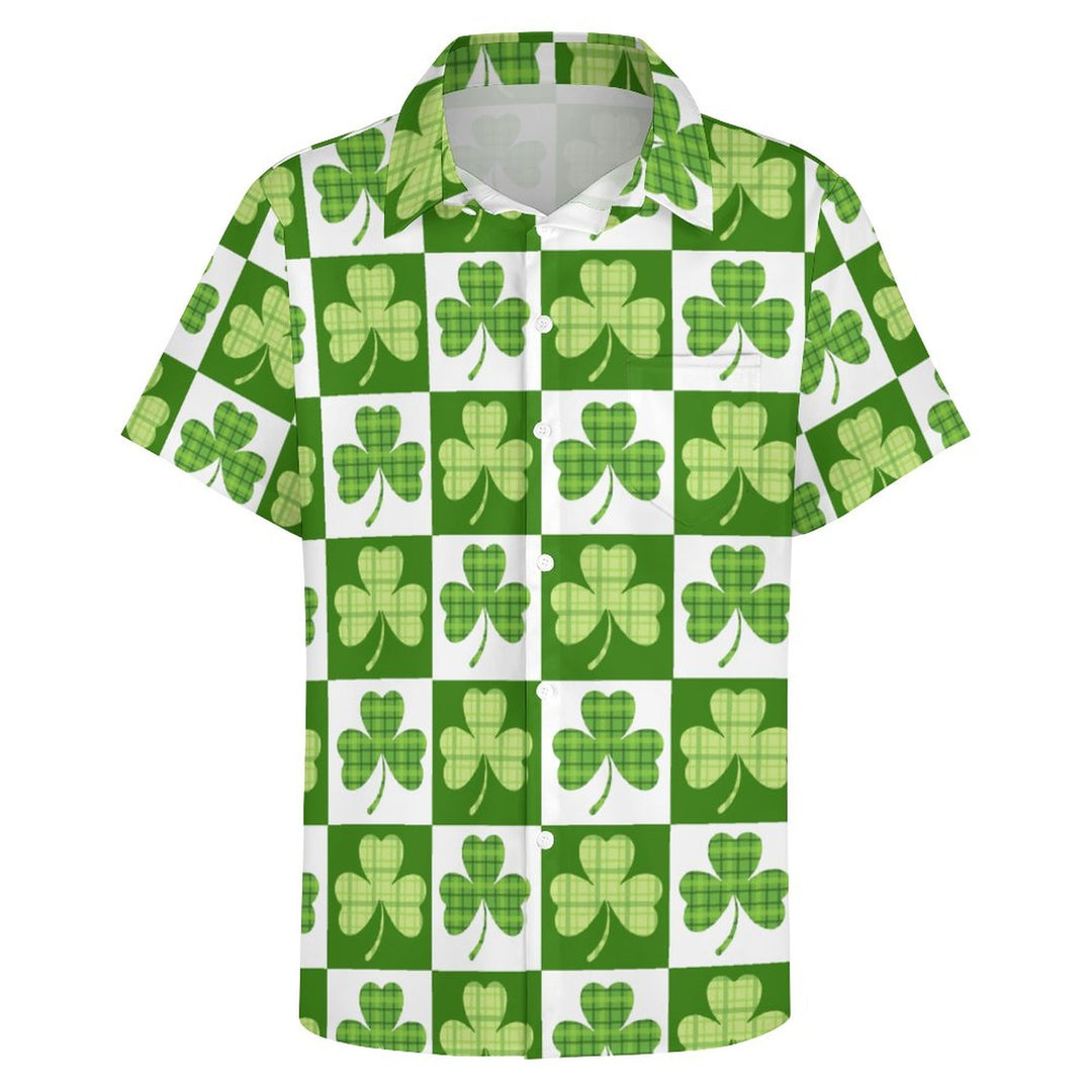 St. Patrick's Clover Plaid Casual Short Sleeve Shirt 2312000368