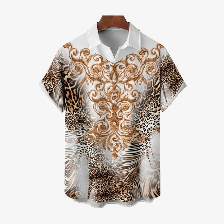 Men's Leopard Baroque Art Casual Short Sleeve Shirt 2403000255