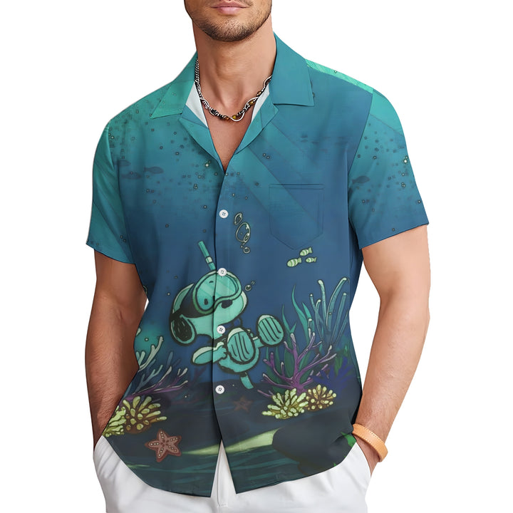 Men's Cartoon Character Diving Print Casual Short Sleeve Shirt 2403000332