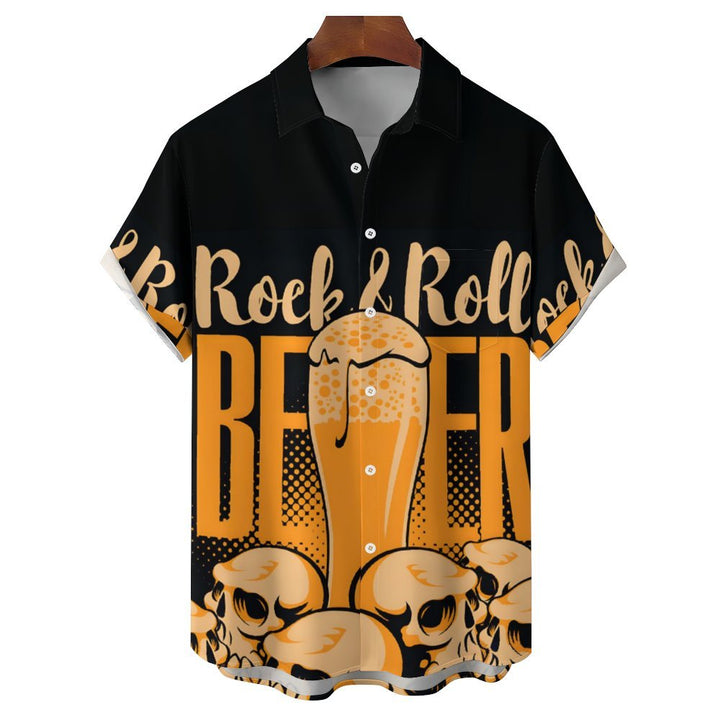 Men's Beer Skull Casual Short Sleeve Shirt 2401000003