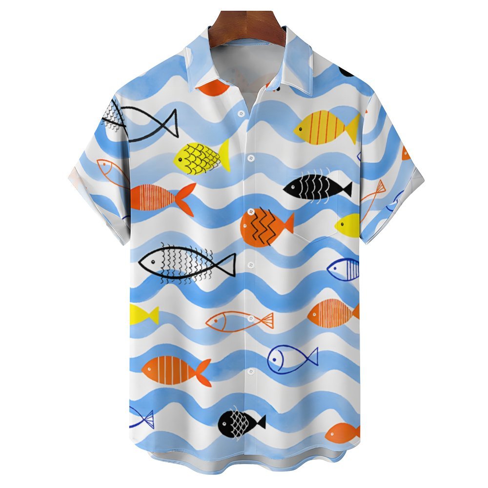 Men's Cartoon Fish Casual Short Sleeve Shirt 2401000135