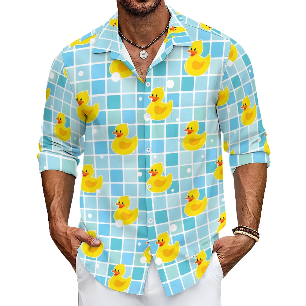 Men's Casual Little Yellow Duck Printed Long Sleeve Shirt 2403000419