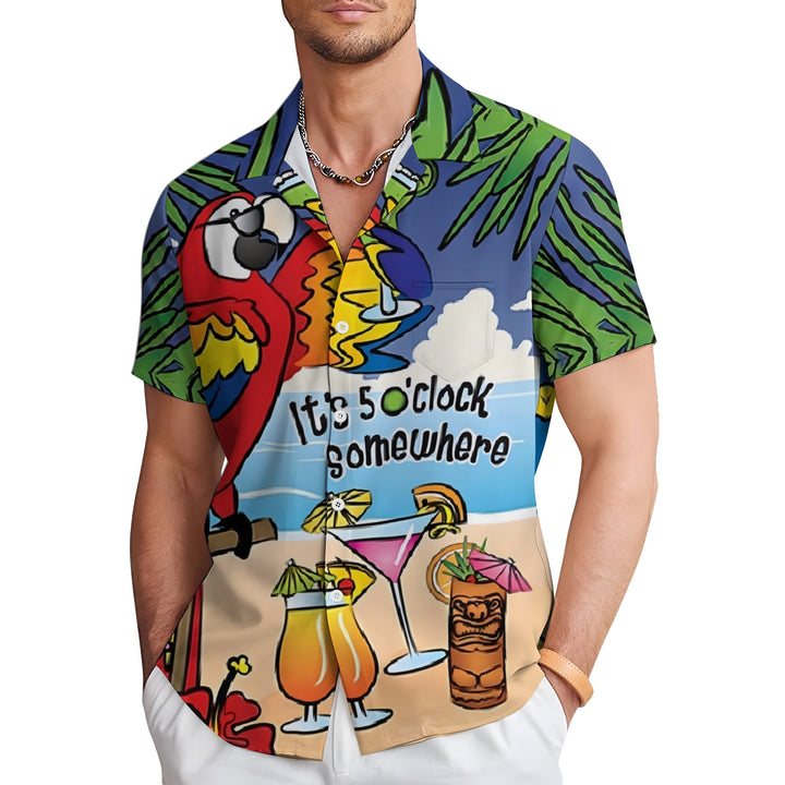 Men's Hawaiian Parrot Cartoon Casual Short Sleeve Shirt 2403000424