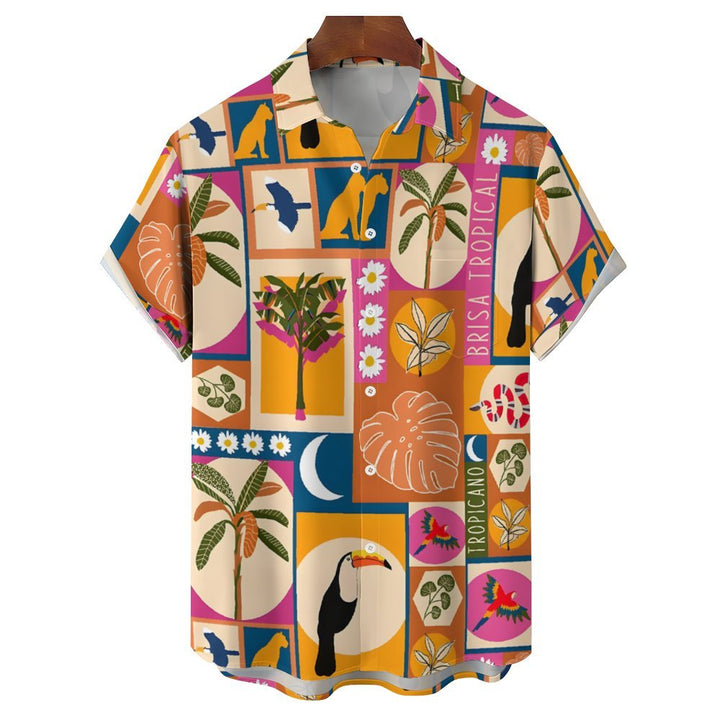 Men's Hawaiian Toucan Casual Short Sleeve Shirt 2401000362