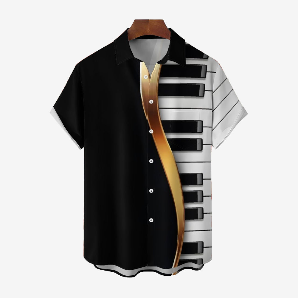 Piano Keys Music Texture Casual Short Sleeve Shirt 2401000406