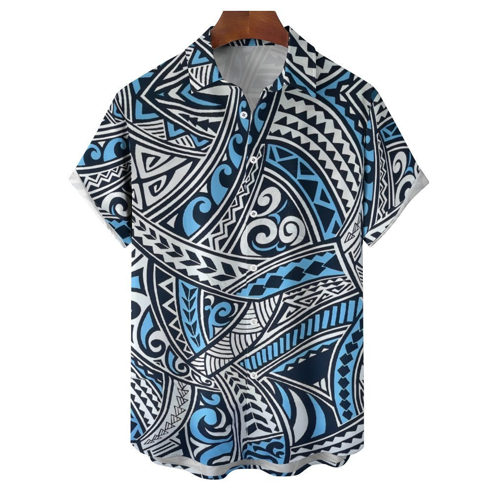 Men's Hawaiian Geometric Art Casual Pocket Shirt 2402000060