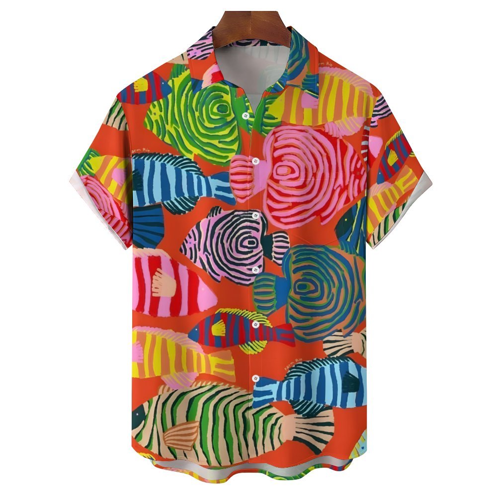 Men's Colorful Fish Casual Short Sleeve Shirt 2402000266